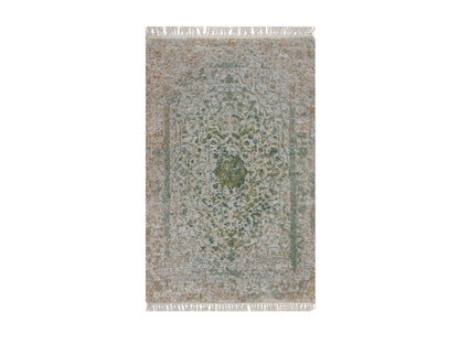 Green 1'11" x 3'1" Modern and Contemporary Hand knotted Wool/Silk Rug - Sku: O092400