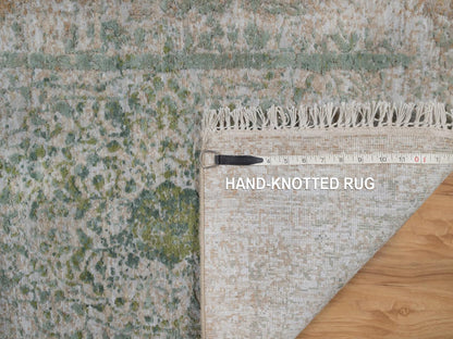 Green 1'11" x 3'1" Modern and Contemporary Hand knotted Wool/Silk Rug - Sku: O092400