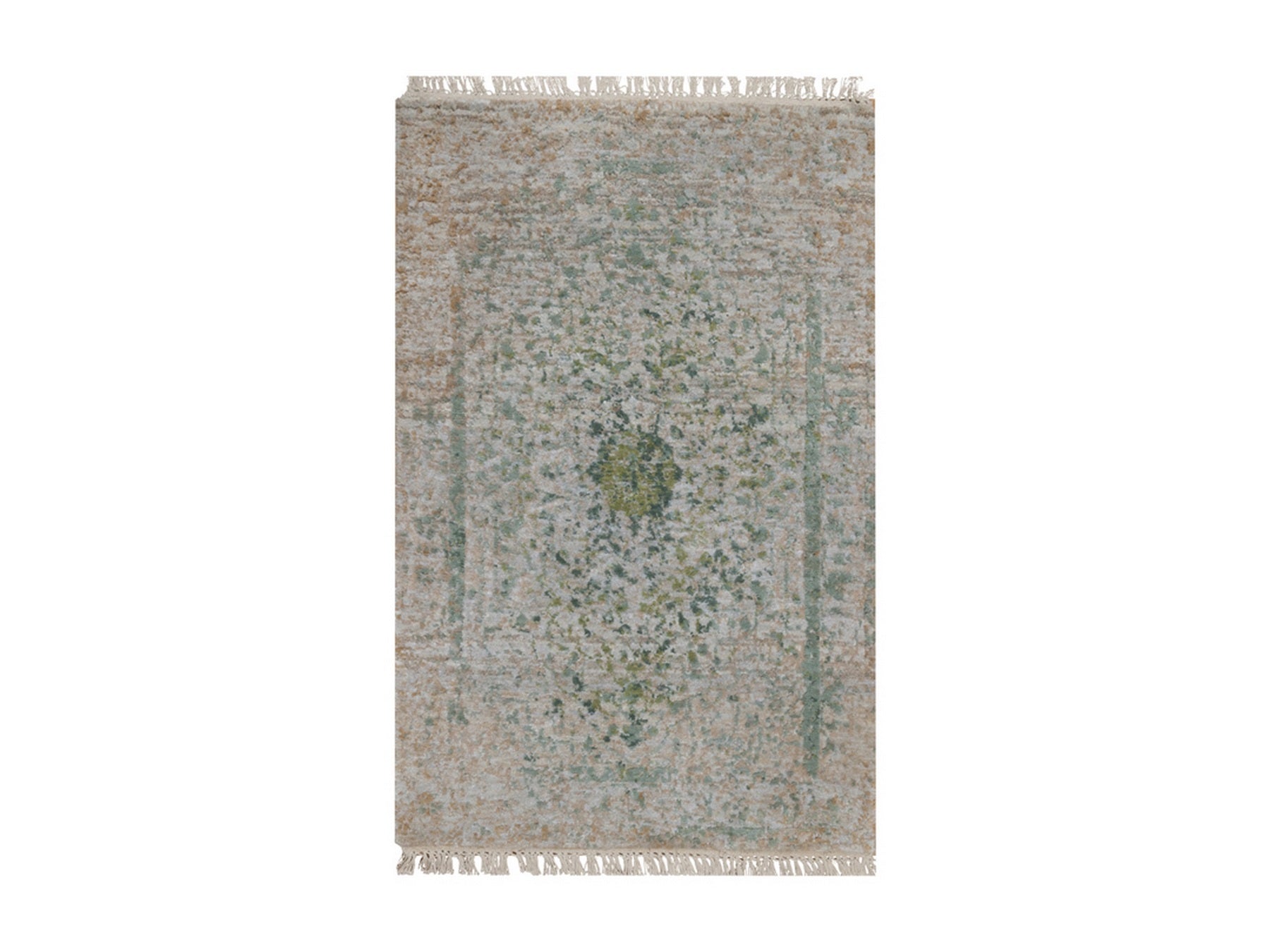Green 2'0" x 3'1" Modern and Contemporary Hand knotted Wool/Silk Rug - Sku: O092401