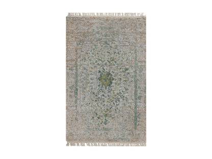 Green 2'0" x 3'1" Modern and Contemporary Hand knotted Wool/Silk Rug - Sku: O092401