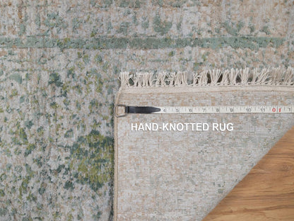 Green 2'0" x 3'1" Modern and Contemporary Hand knotted Wool/Silk Rug - Sku: O092401