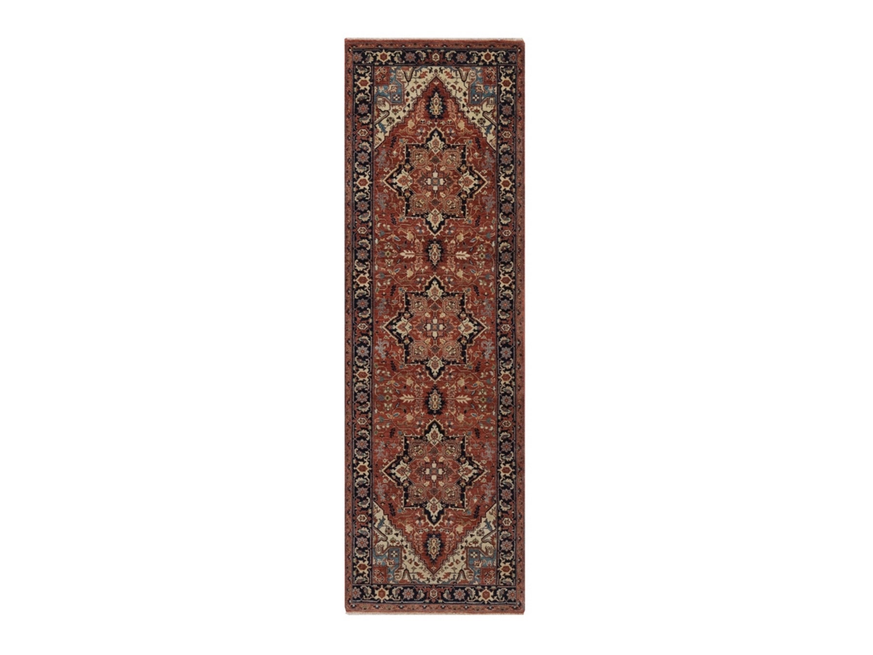 Red 2'6" x 8'1" Heriz Hand knotted Wool Rug - Sku: O092403