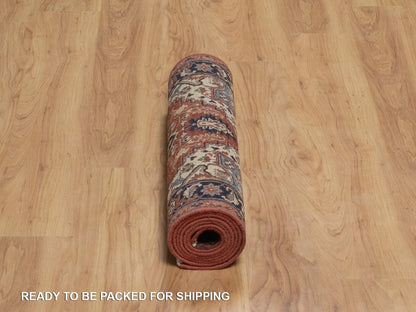 Red 2'6" x 8'1" Heriz Hand knotted Wool Rug - Sku: O092403
