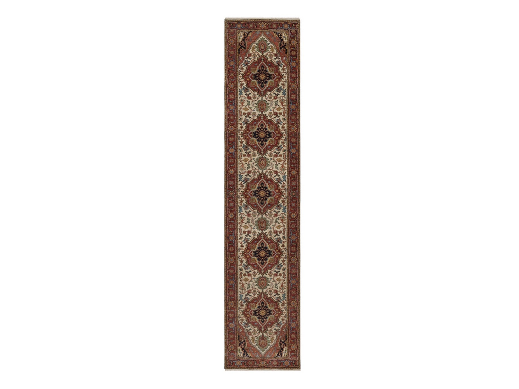 Ivory 2'7" x 12'1" Heriz Hand knotted Wool Rug - Sku: O092404