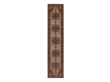 Ivory 2'7" x 12'1" Heriz Hand knotted Wool Rug - Sku: O092404