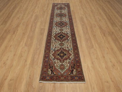 Heriz Heriz hand-knotted wool runner in Ivory & Red, 2'7" x 12'1" — SKU O092404 (view 2)
