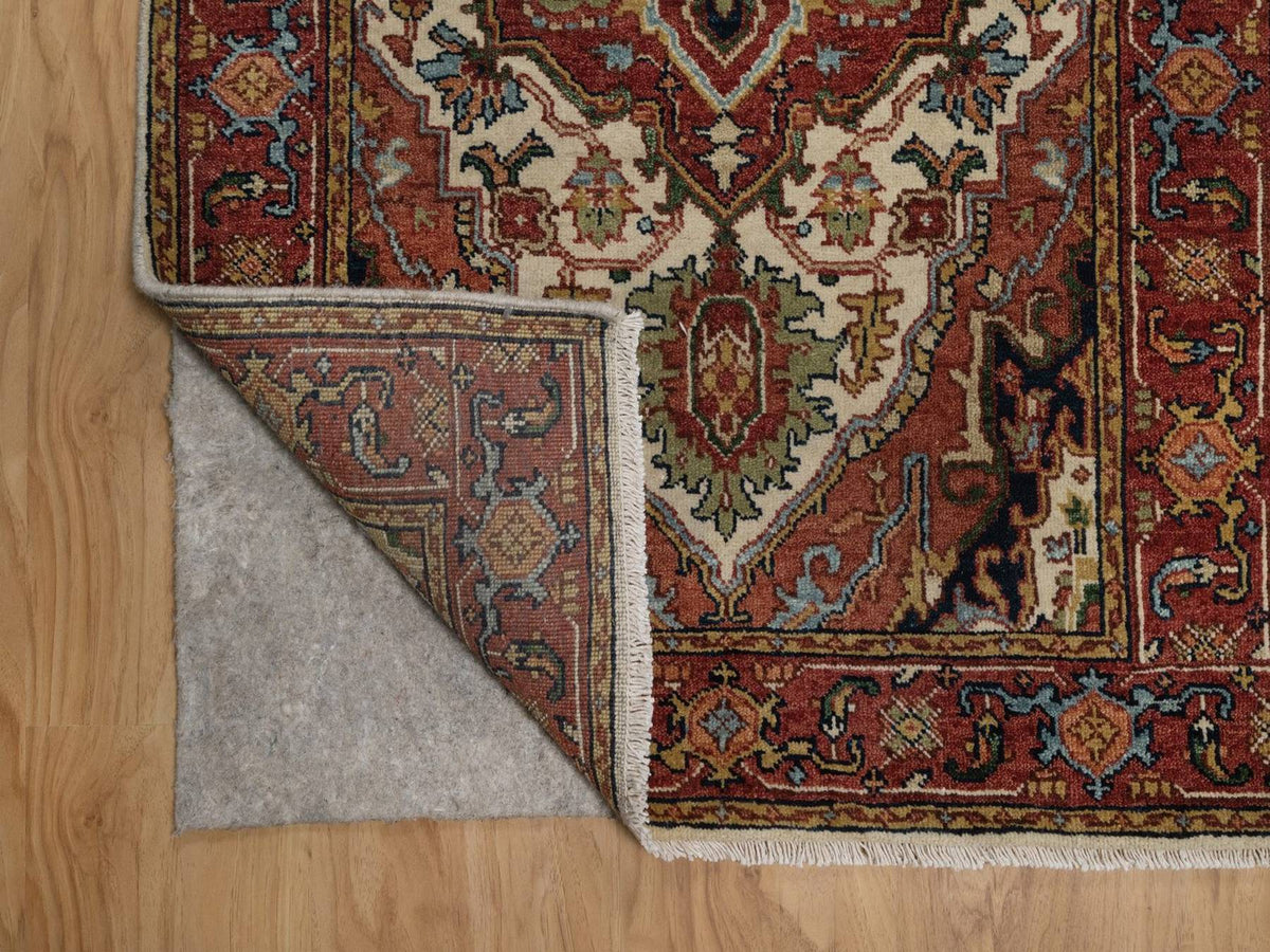 Heriz Heriz hand-knotted wool runner in Ivory & Red, 2'7" x 12'1" — SKU O092404 (view 3)