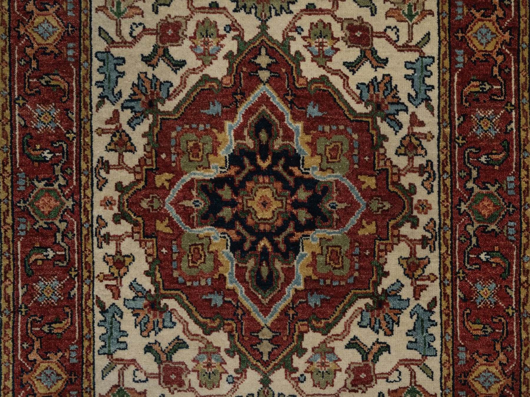 Heriz Heriz hand-knotted wool runner in Ivory & Red, 2'7" x 12'1" — SKU O092404 (view 5)