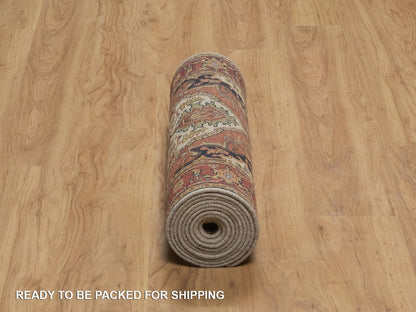 Heriz Heriz hand-knotted wool runner in Ivory & Red, 2'7" x 12'1" — SKU O092404 (view 6)