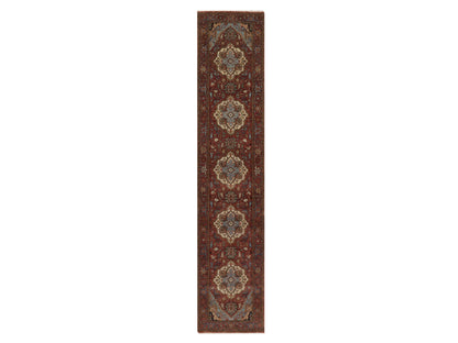 Red 2'5" x 11'10" Heriz Hand knotted Wool Rug - Sku: O092405
