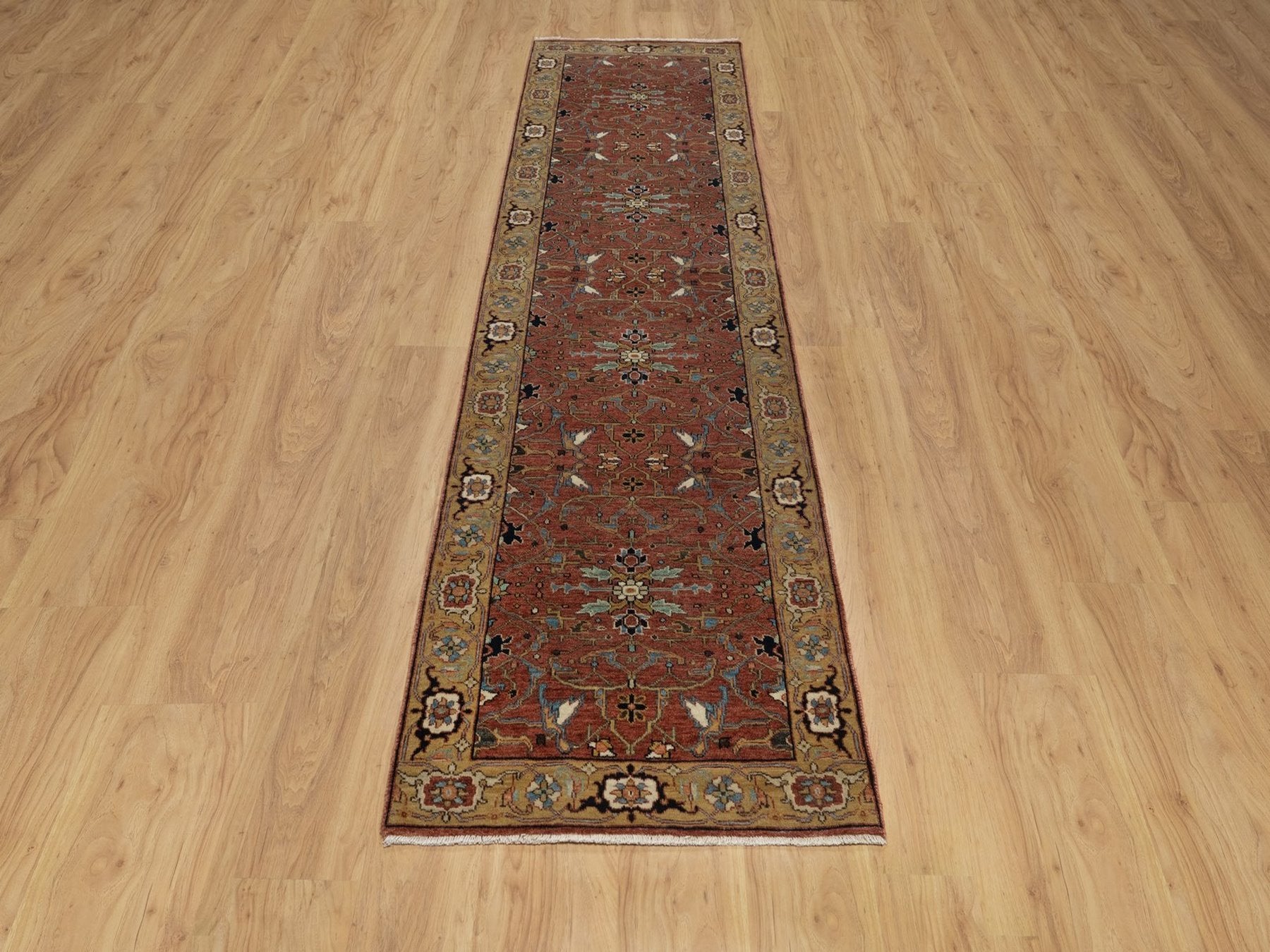 Heriz Heriz hand-knotted wool runner in Red & Gold, 2'8" x 10'1" — SKU O092406 (view 2)