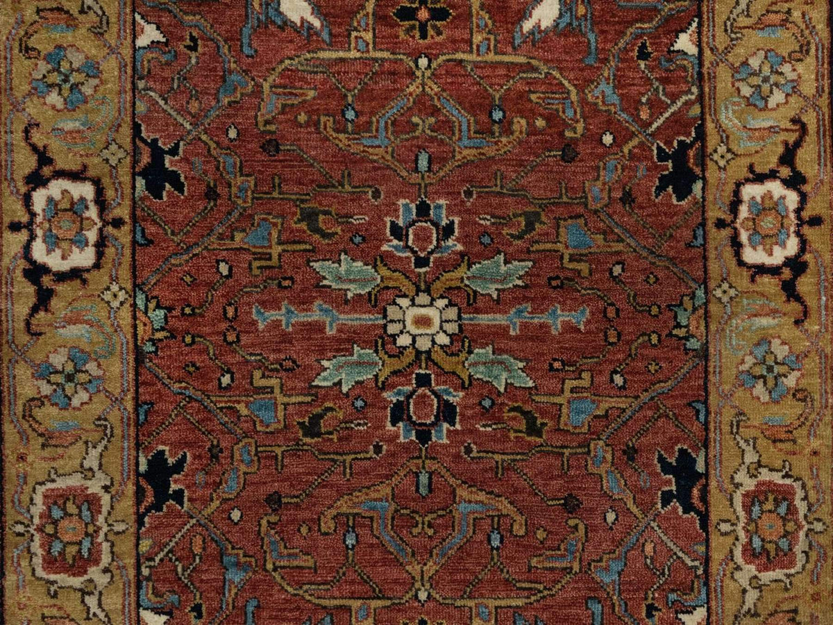 Heriz Heriz hand-knotted wool runner in Red & Gold, 2'8" x 10'1" — SKU O092406 (view 5)