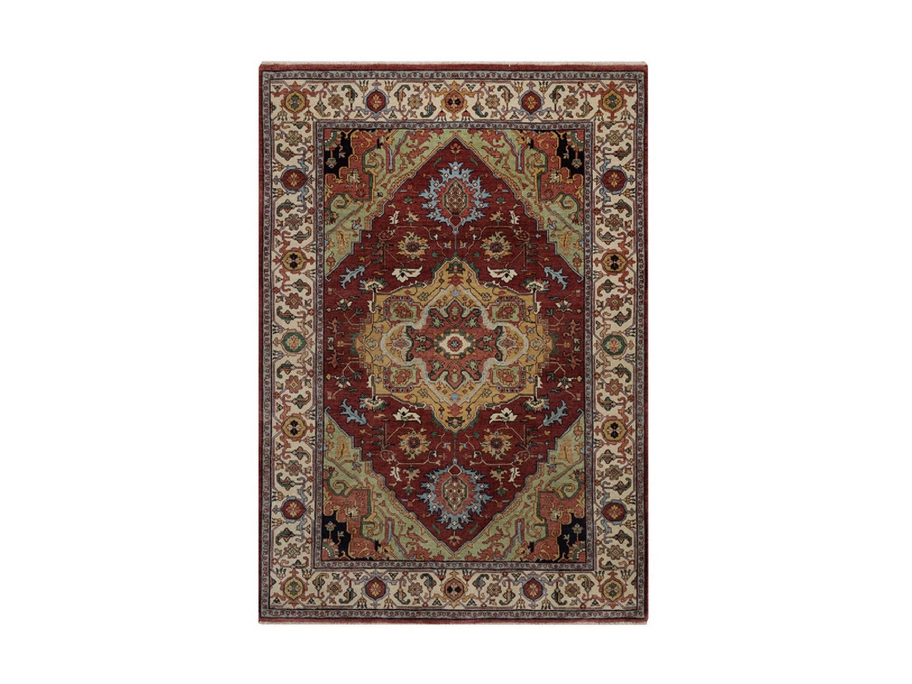 Red 5'0" x 7'2" Heriz Hand knotted Wool Rug - Sku: O092407