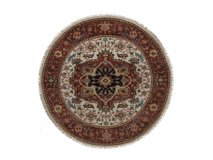 Ivory 5'2" x 5'2" Heriz Hand knotted Wool Rug - Sku: O092409