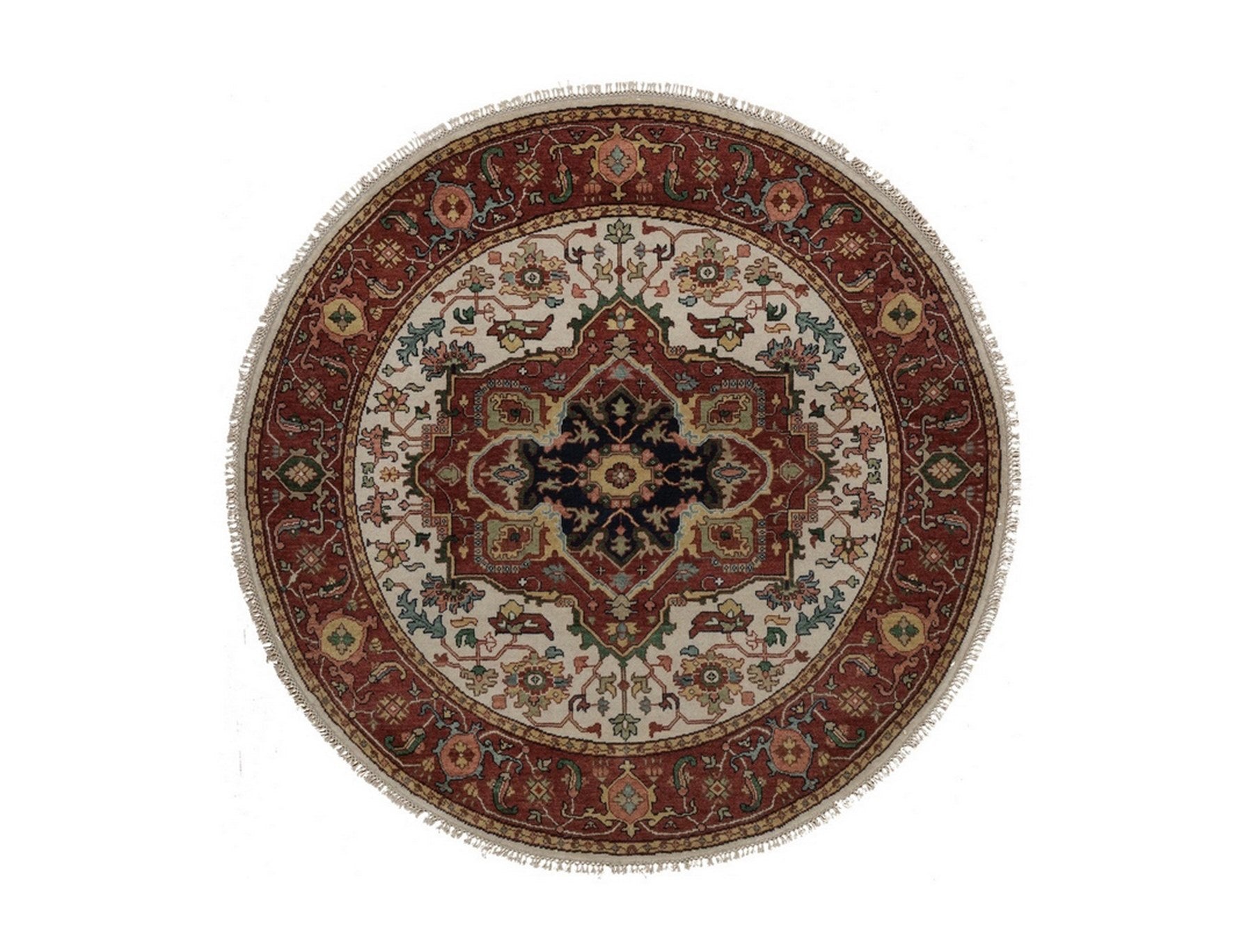 Heriz Heriz hand-knotted wool rug in Ivory & Red, 5'2" x 5'2" — SKU O092409