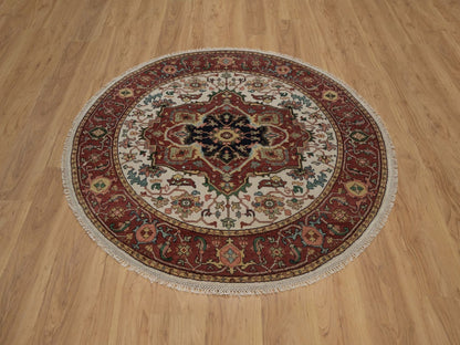 Ivory 5'2" x 5'2" Heriz Hand knotted Wool Rug - Sku: O092409