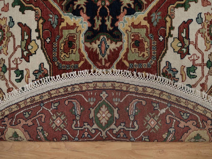Ivory 5'2" x 5'2" Heriz Hand knotted Wool Rug - Sku: O092409