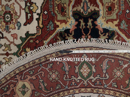 Ivory 5'2" x 5'2" Heriz Hand knotted Wool Rug - Sku: O092409