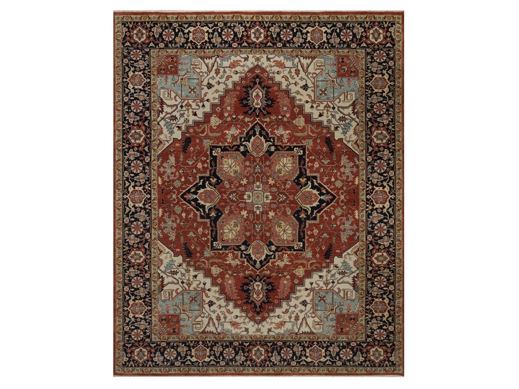 Heriz Heriz hand-knotted wool rug in Red & Midnight Blue, 8'1" x 10'1" — SKU O092410