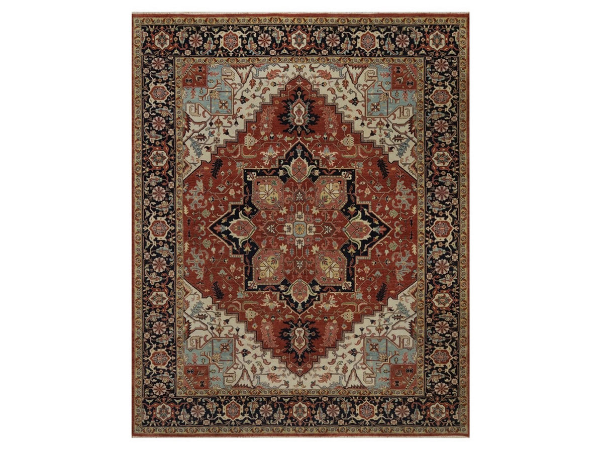 Heriz Heriz hand-knotted wool rug in Red & Midnight Blue, 8'1" x 10'1" — SKU O092410