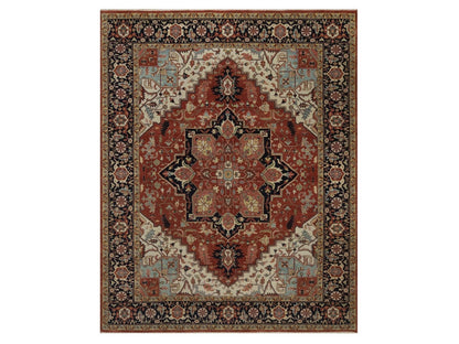 Heriz Heriz hand-knotted wool rug in Red & Midnight Blue, 8'1" x 10'1" — SKU O092410