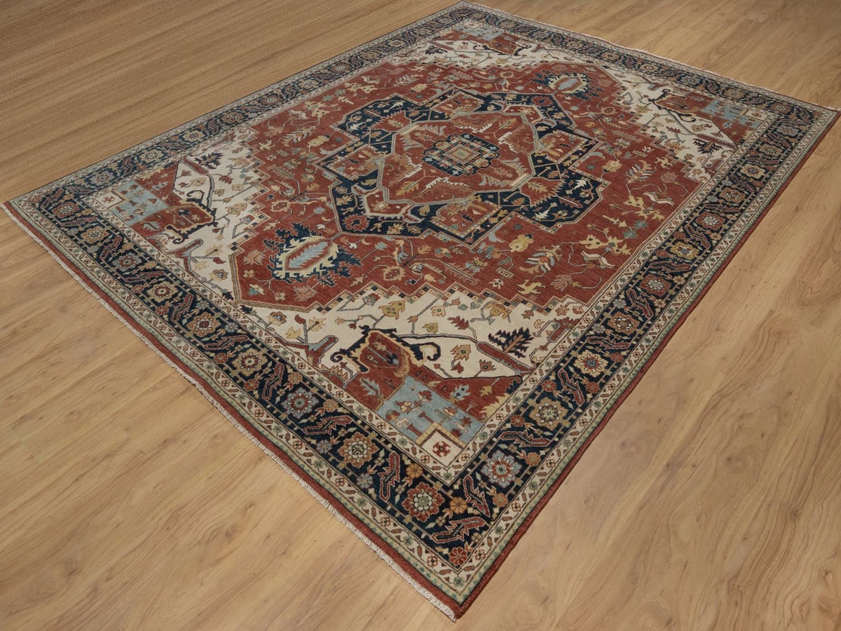 Heriz Heriz hand-knotted wool rug in Red & Midnight Blue, 8' x 10'1" — SKU O092411 (view 3)