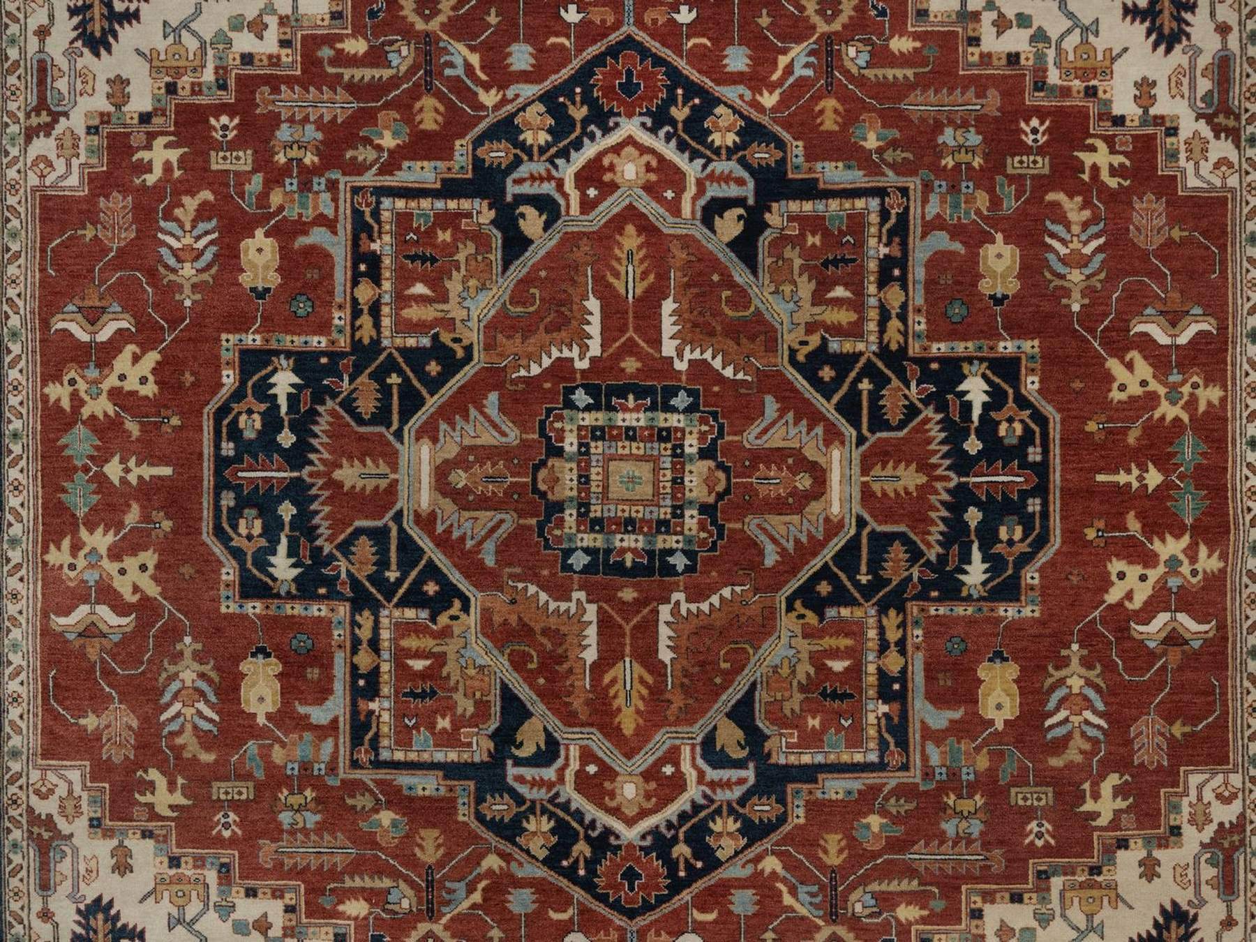 Heriz Heriz hand-knotted wool rug in Red & Midnight Blue, 8' x 10'1" — SKU O092411 (view 8)