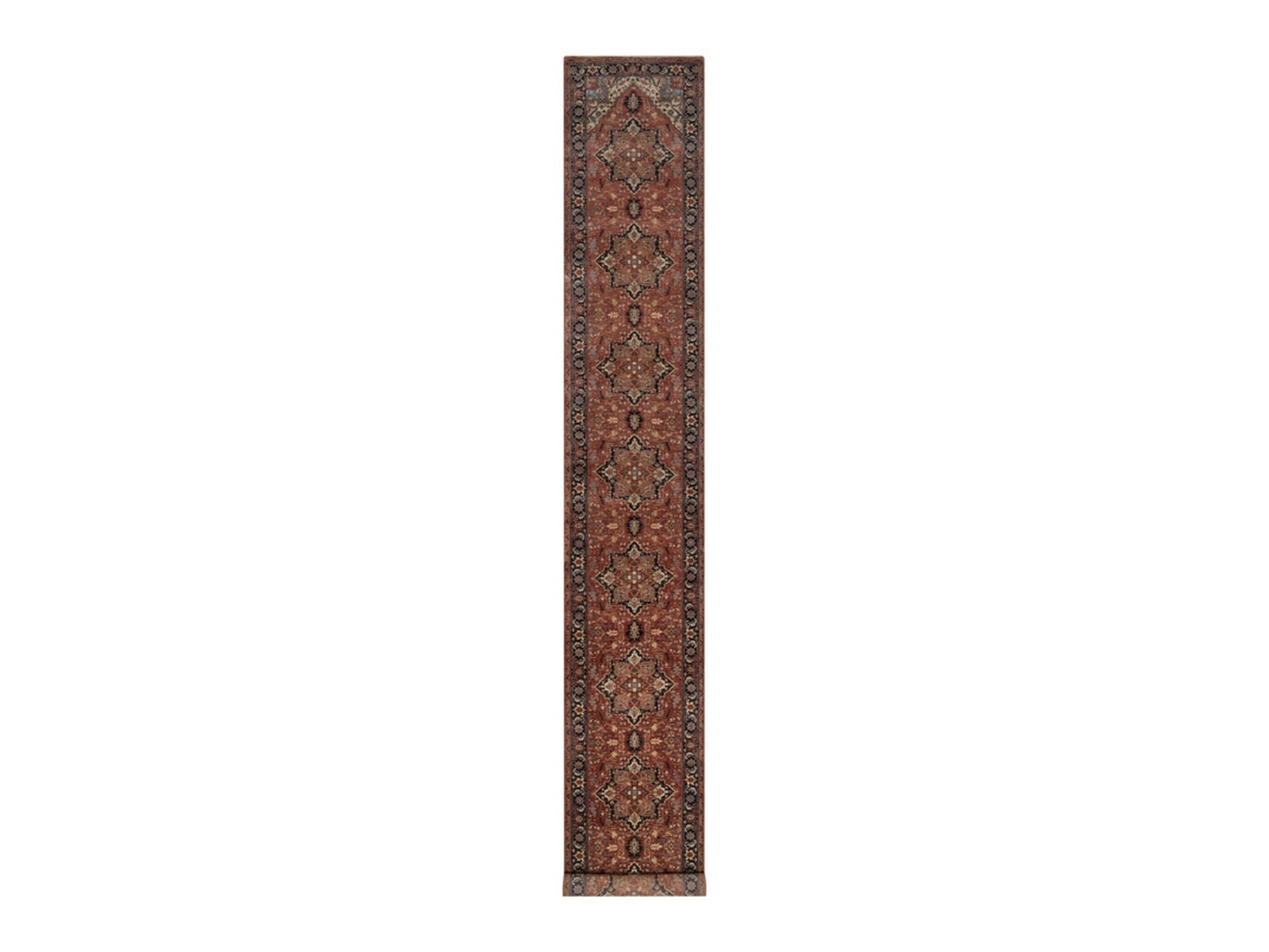 Heriz Heriz hand-knotted wool runner in Red & Midnight Blue, 2'7" x 17'11" — SKU O092412