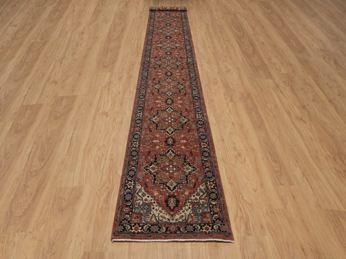 Heriz Heriz hand-knotted wool runner in Red & Midnight Blue, 2'7" x 17'11" — SKU O092412 (view 2)