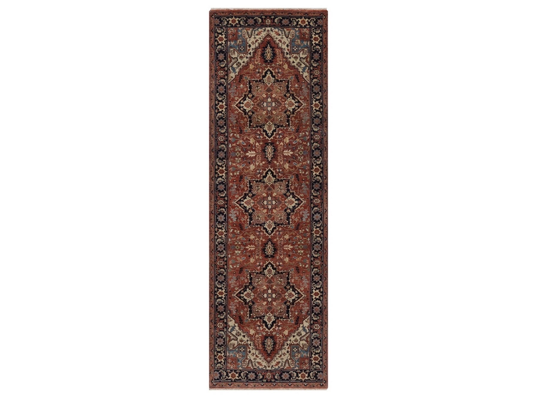 Red 2'6" x 8'1" Heriz Hand knotted Wool Rug - Sku: O092413