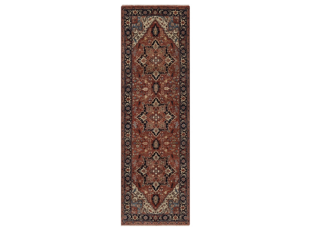 Heriz Heriz hand-knotted wool runner in Red & Midnight Blue, 2'6" x 8'1" — SKU O092413