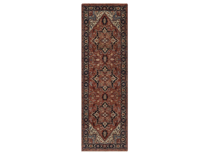 Heriz Heriz hand-knotted wool runner in Red & Midnight Blue, 2'6" x 8'1" — SKU O092413