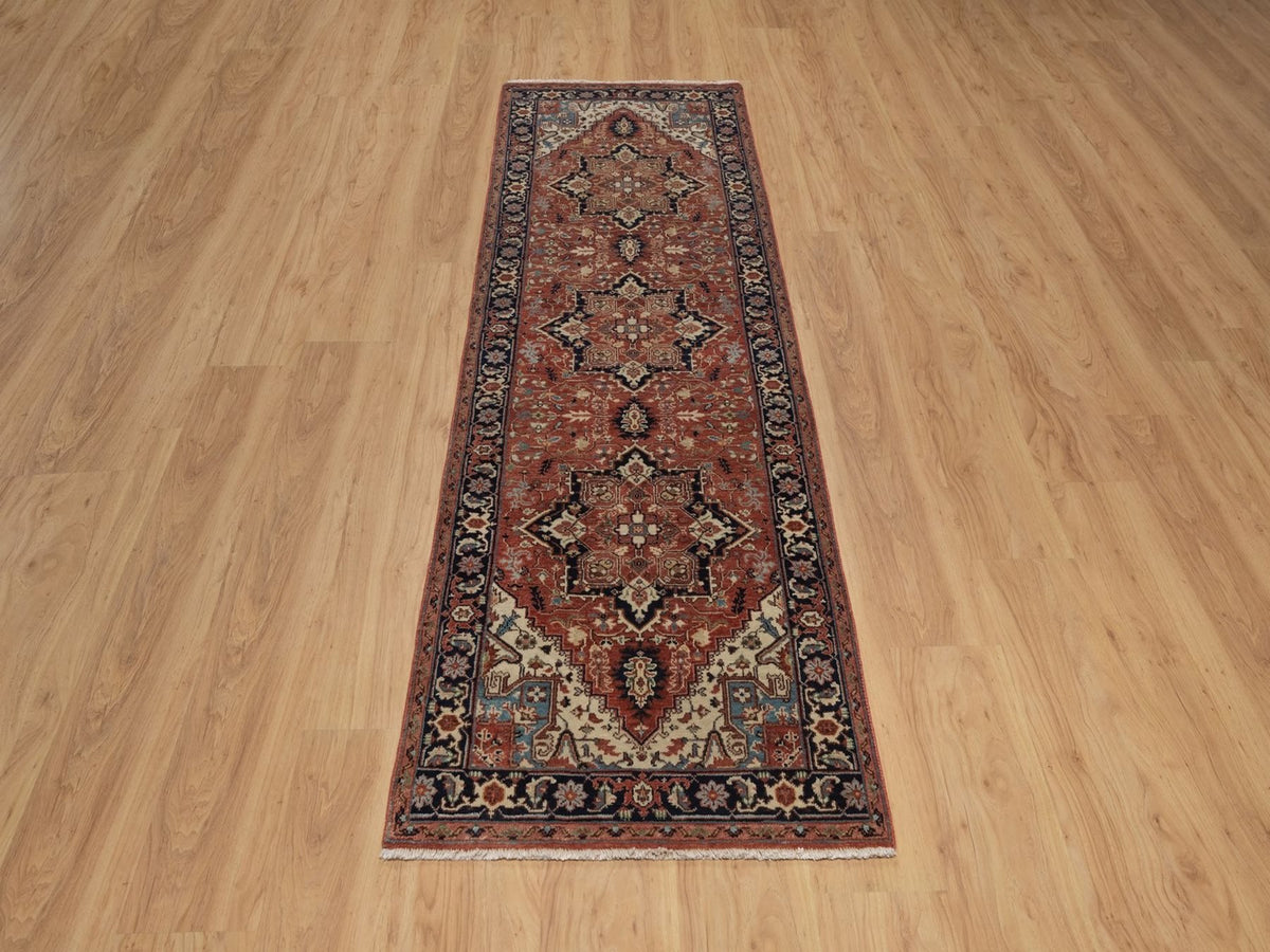 Heriz Heriz hand-knotted wool runner in Red & Midnight Blue, 2'6" x 8'1" — SKU O092413 (view 2)