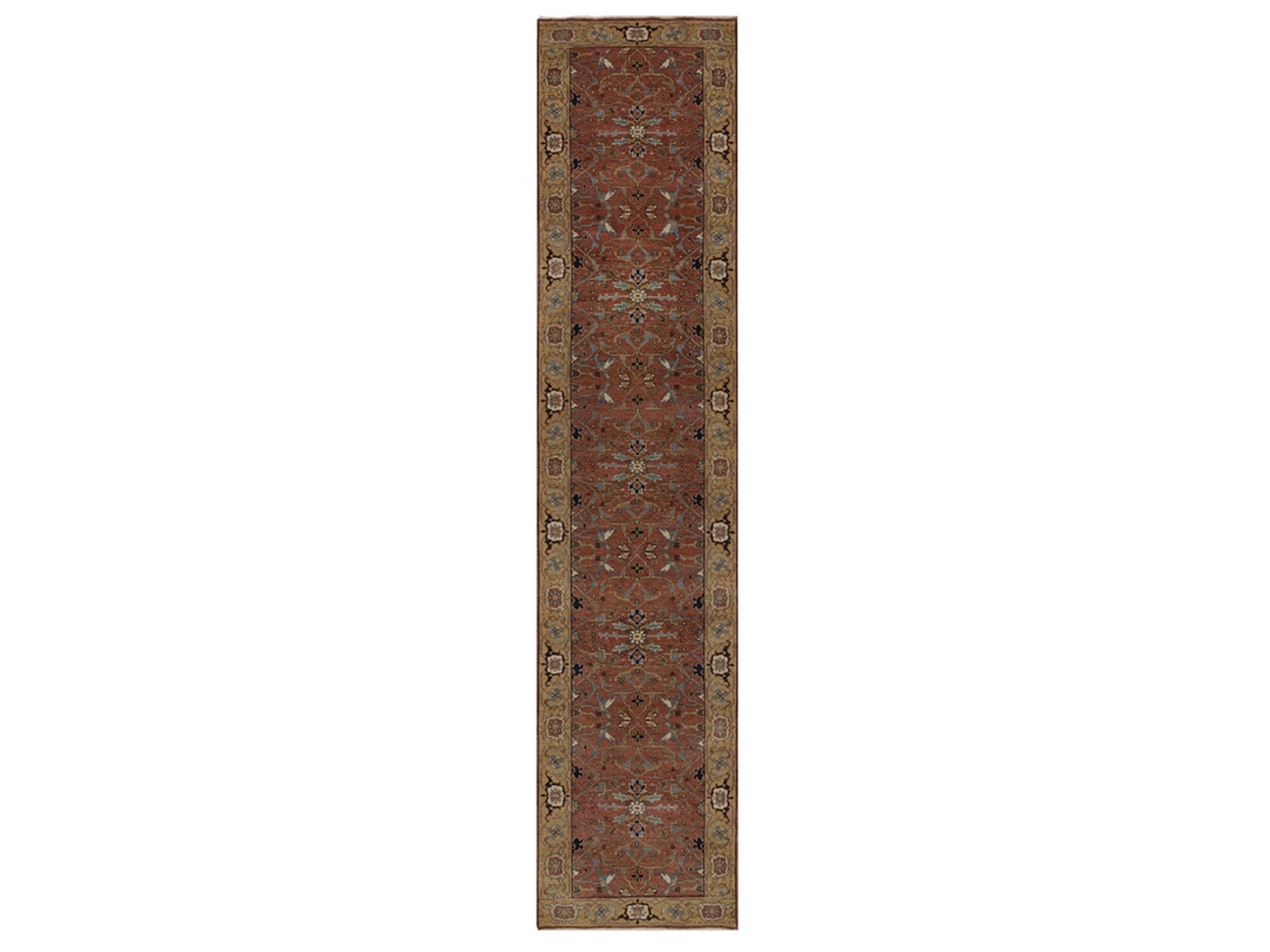 Heriz Heriz hand-knotted wool runner in Red & Gold, 2'7" x 12' — SKU O092417
