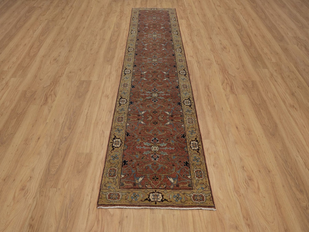 Heriz Heriz hand-knotted wool runner in Red & Gold, 2'7" x 12' — SKU O092417 (view 2)