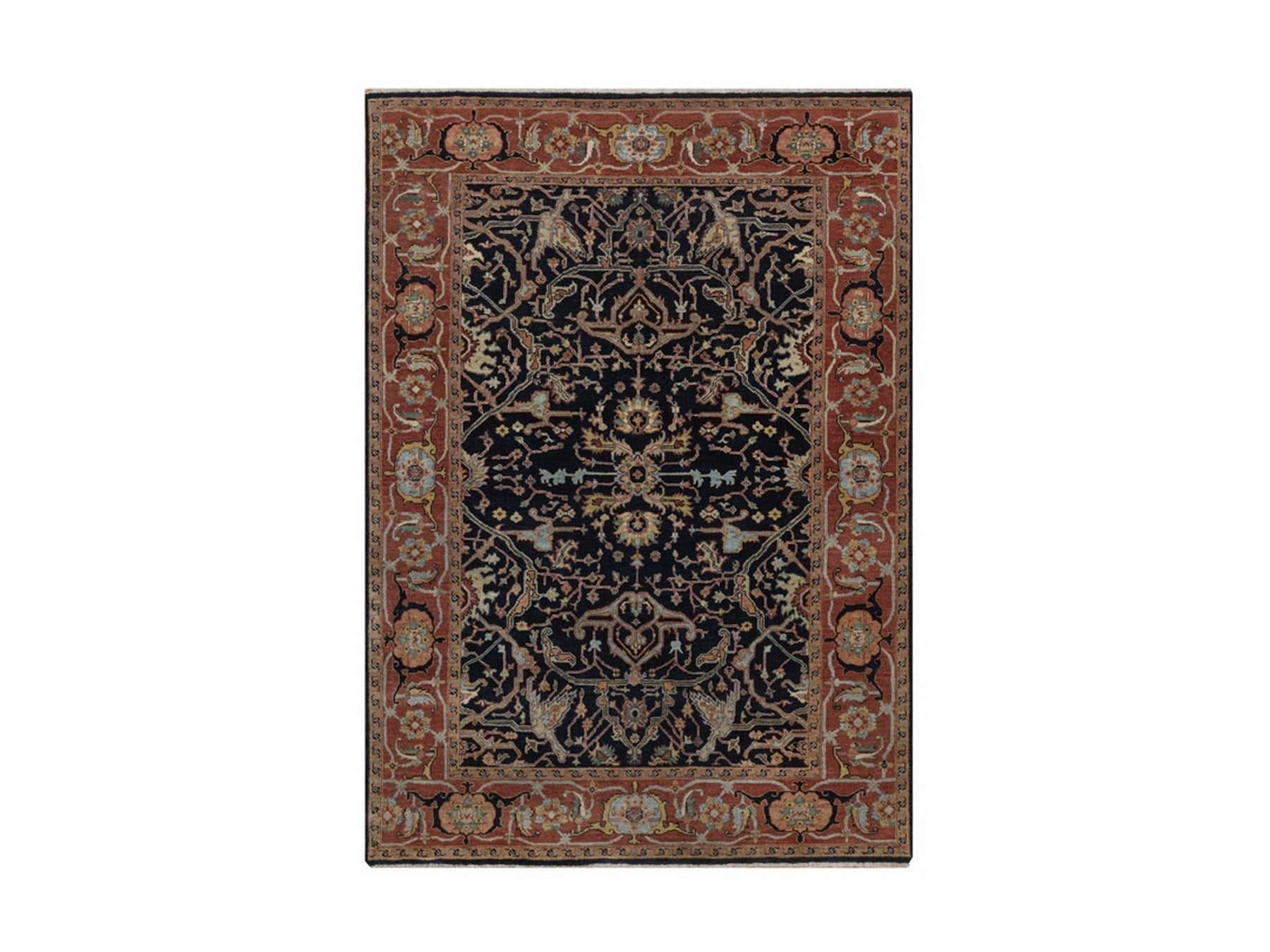 Blue 5'1" x 7'1" Heriz Hand knotted Wool Rug - Sku: O092418