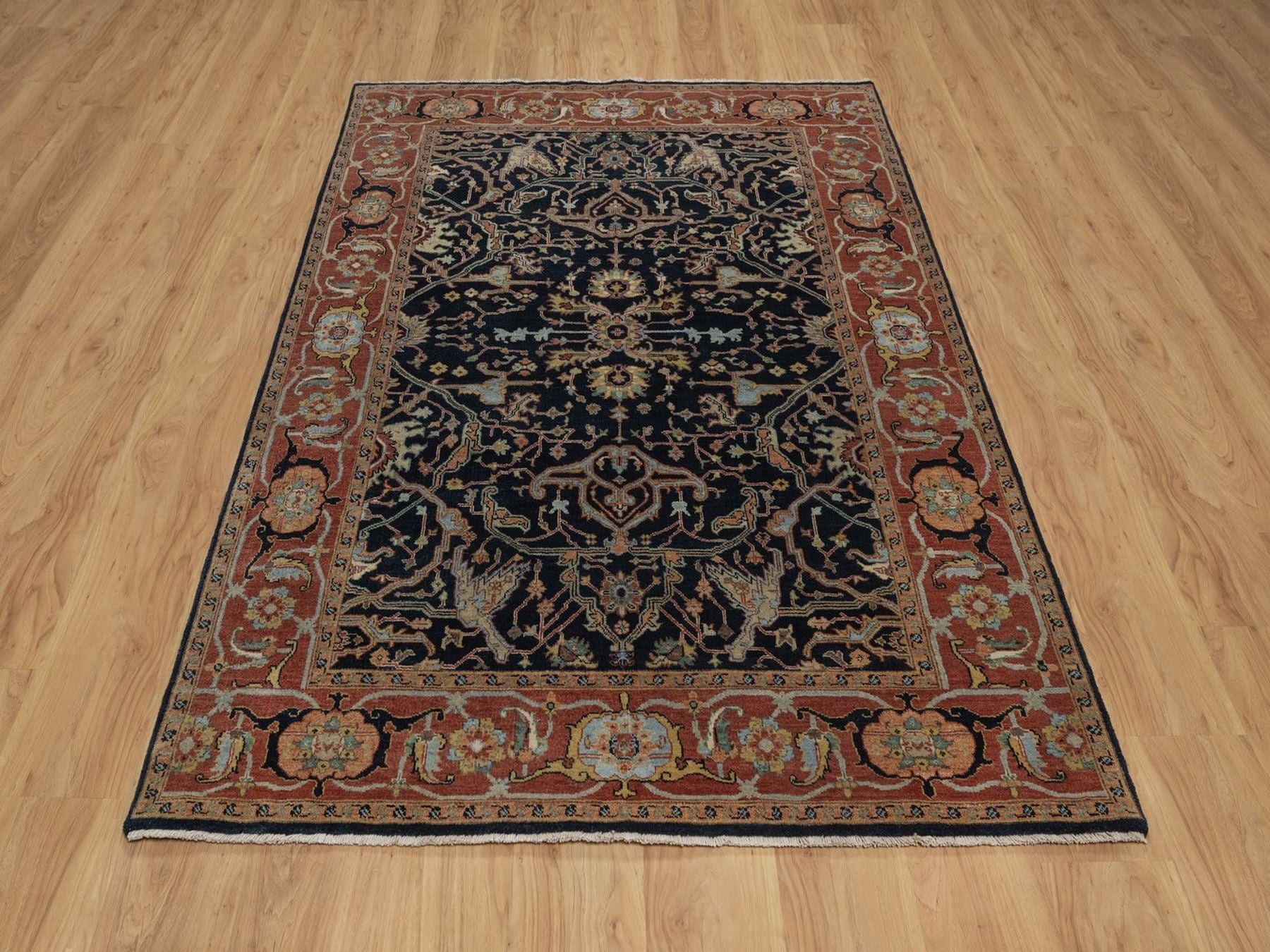 Blue 5'1" x 7'1" Heriz Hand knotted Wool Rug - Sku: O092418