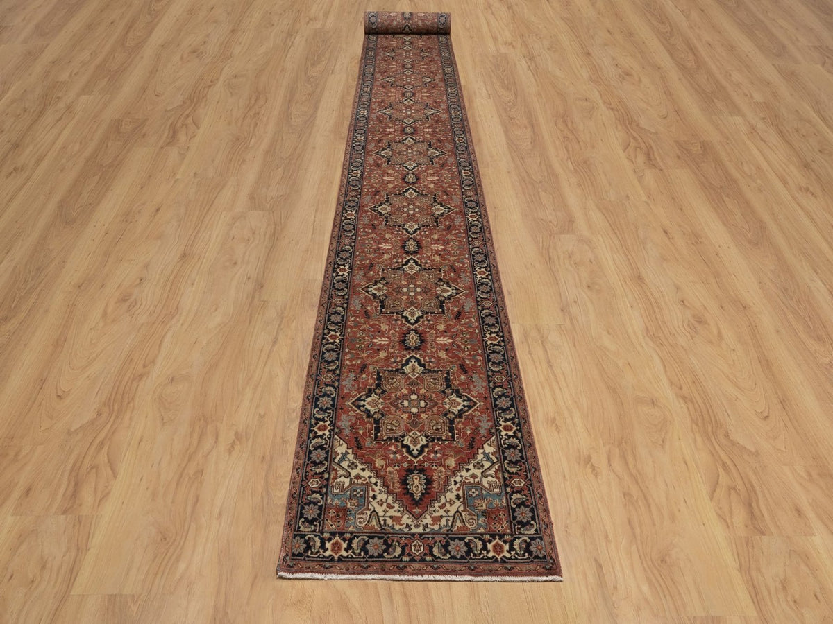 Heriz Heriz hand-knotted wool runner in Red & Midnight Blue, 2'6" x 23'11" — SKU O092421 (view 2)