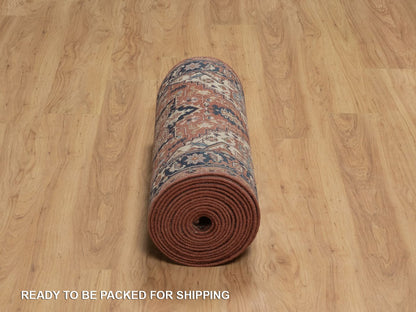 Red 2'6" x 23'11" Heriz Hand knotted Wool Rug - Sku: O092421