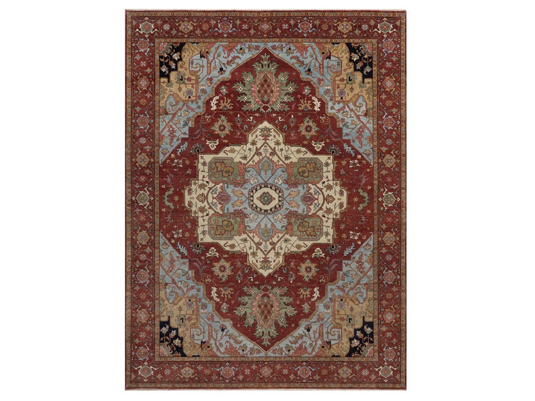 Red 9'1" x 12'2" Heriz Hand knotted Wool Rug - Sku: O092422