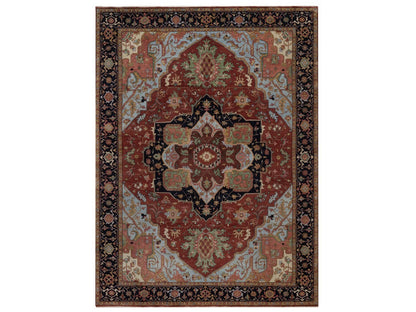 Heriz Heriz hand-knotted wool rug in Red & Midnight Blue, 8'11" x 12'2" — SKU O092424