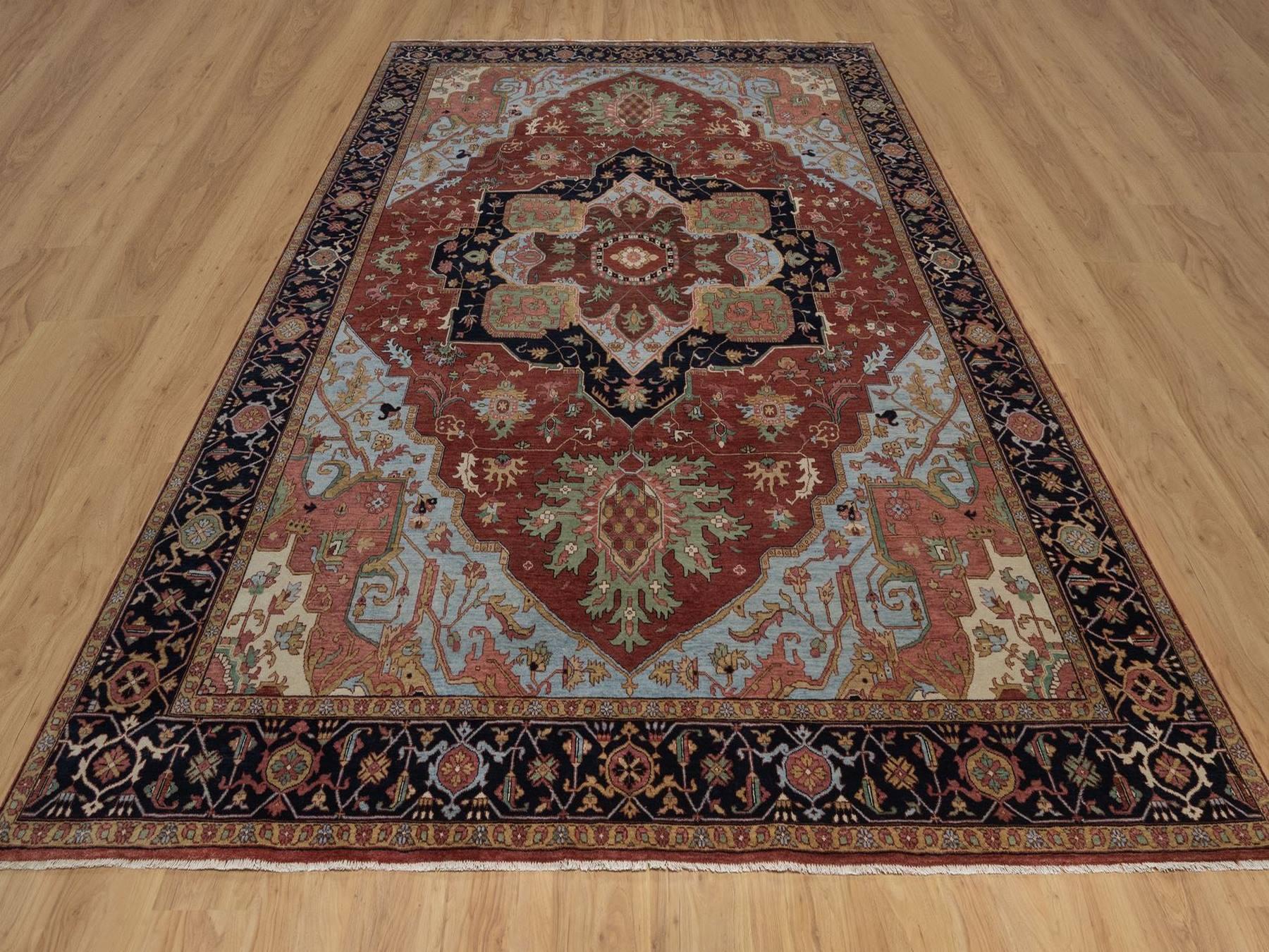 Red 8'11" x 12'2" Heriz Hand knotted Wool Rug - Sku: O092424