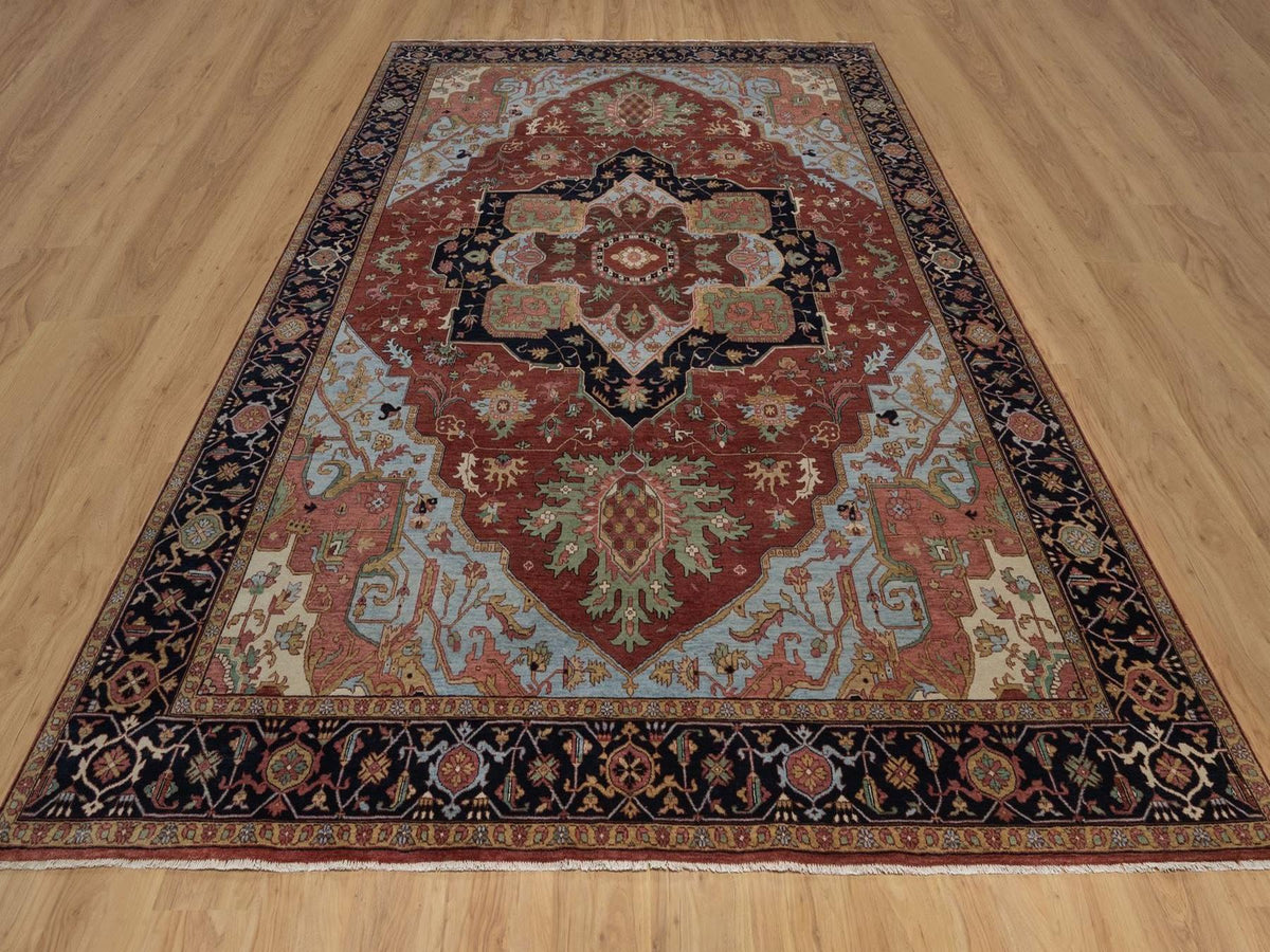Heriz Heriz hand-knotted wool rug in Red & Midnight Blue, 8'11" x 12'2" — SKU O092424 (view 2)