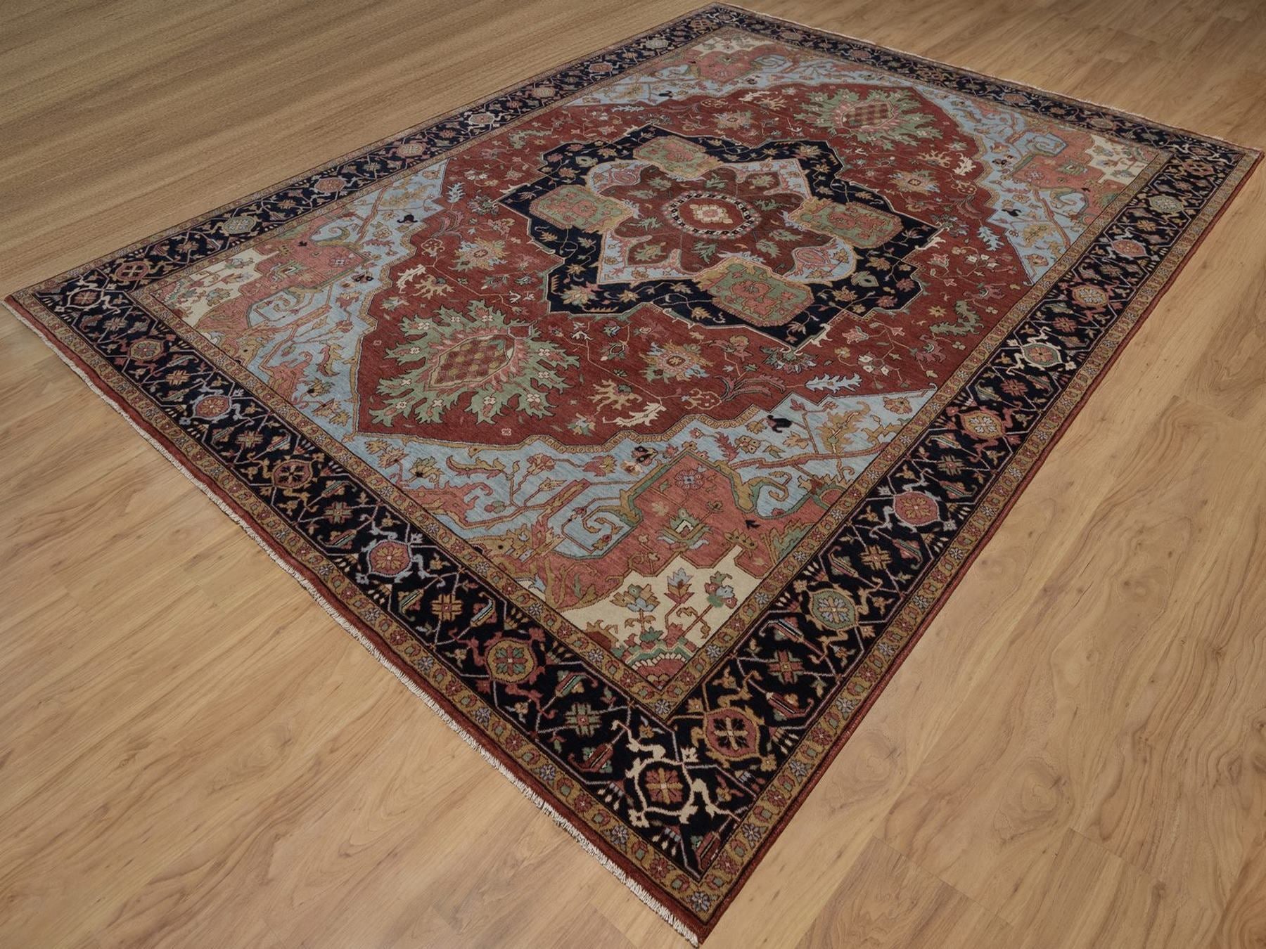 Heriz Heriz hand-knotted wool rug in Red & Midnight Blue, 8'11" x 12'2" — SKU O092424 (view 3)