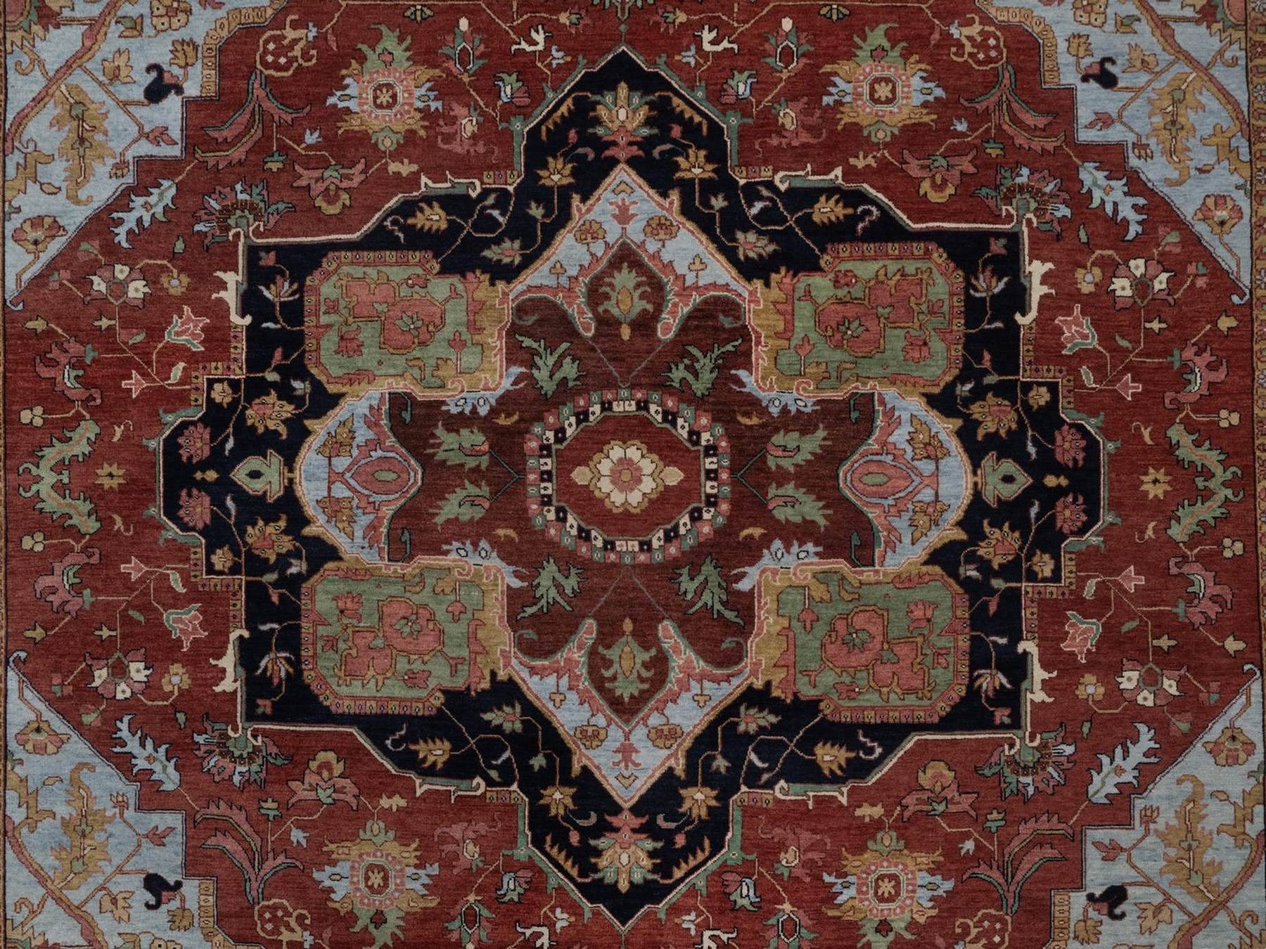 Heriz Heriz hand-knotted wool rug in Red & Midnight Blue, 8'11" x 12'2" — SKU O092424 (view 8)