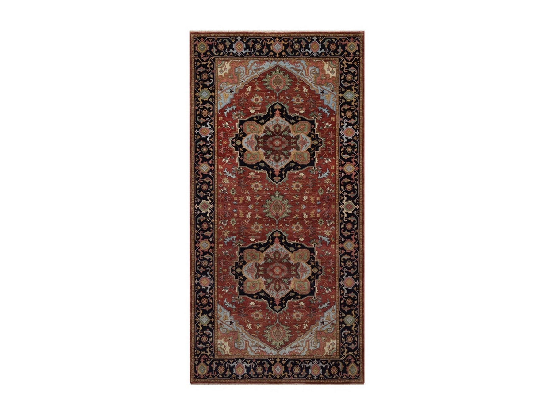 Heriz Heriz hand-knotted wool runner in Red & Midnight Blue, 6' x 12'3" — SKU O092427