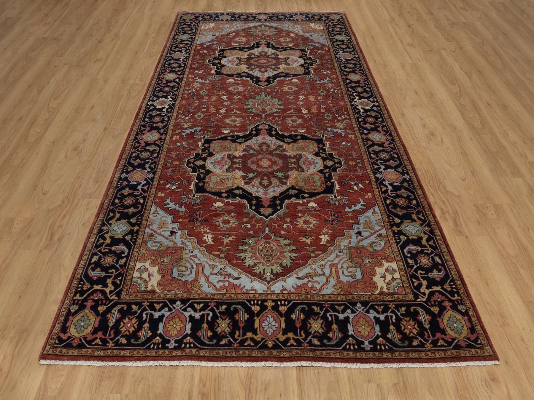 Heriz Heriz hand-knotted wool runner in Red & Midnight Blue, 6' x 12'3" — SKU O092427 (view 2)