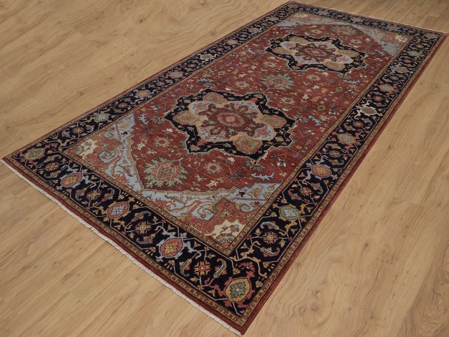 Heriz Heriz hand-knotted wool runner in Red & Midnight Blue, 6' x 12'3" — SKU O092427 (view 3)