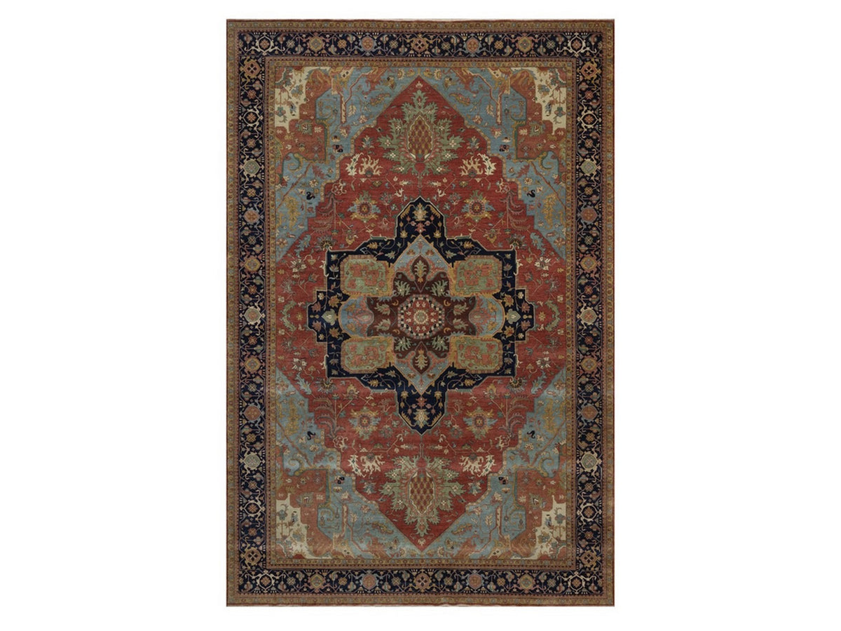 Heriz Heriz hand-knotted wool rug in Red & Midnight Blue, 11'11" x 18' — SKU O092429