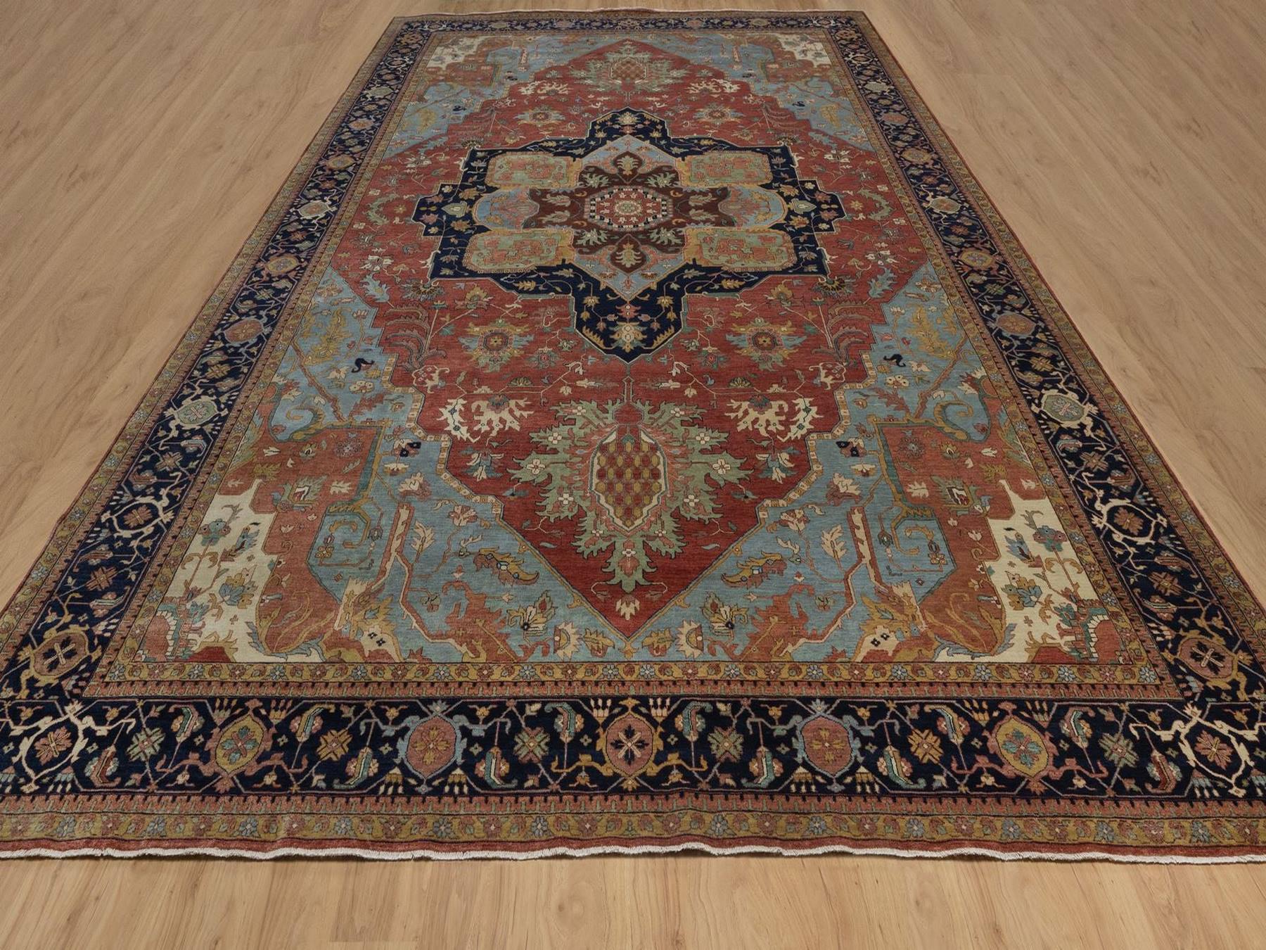 Heriz Heriz hand-knotted wool rug in Red & Midnight Blue, 11'11" x 18' — SKU O092429 (view 2)